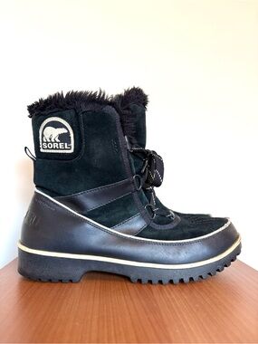 SOREL Women's Tivoli II Waterproof Snow Boots Black Suede Faux Fur Size 9